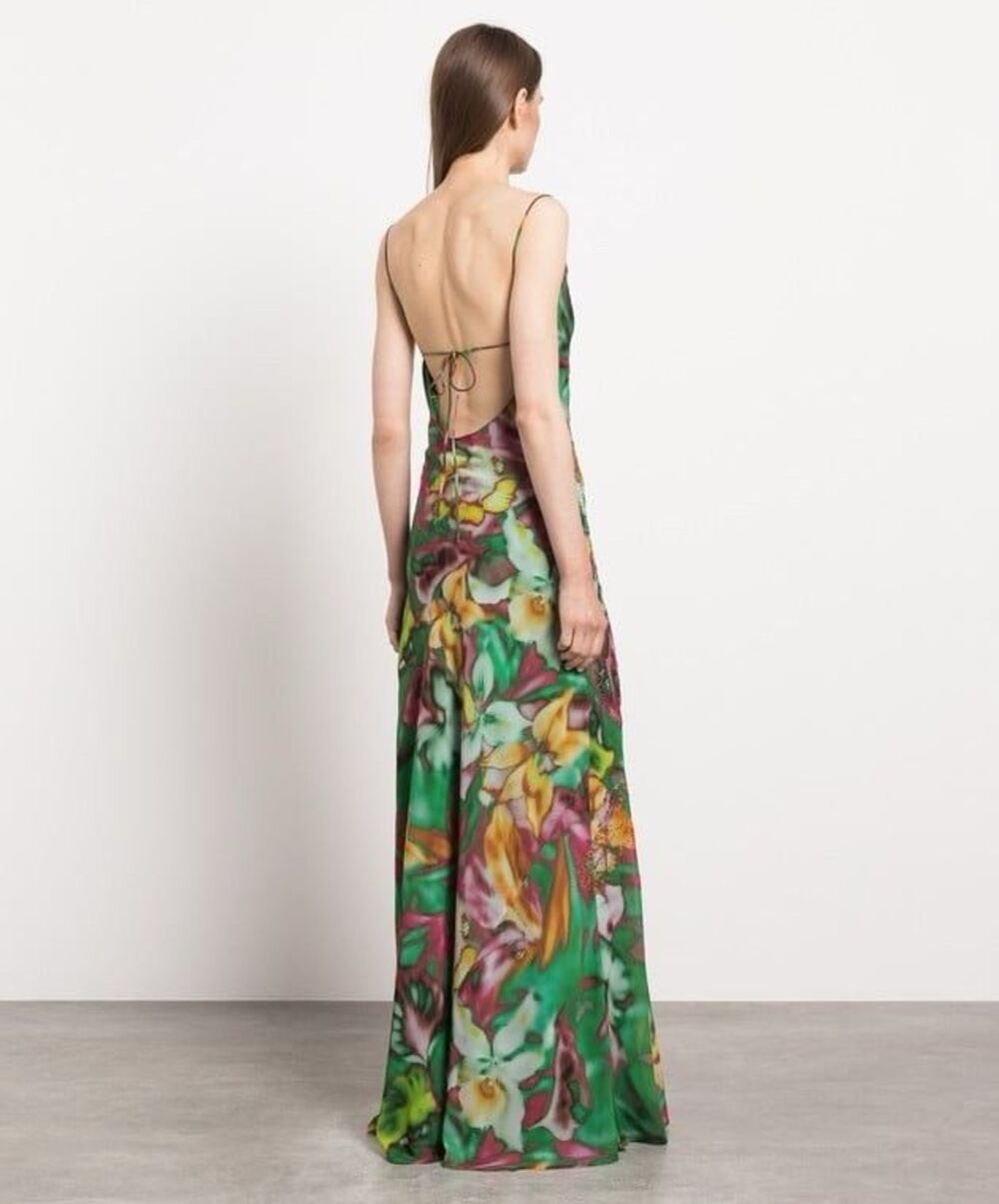 THE ANDAMANE Isabelle Green Dress in Floral Print With Crystals Sz 42 - Picture 4 of 16